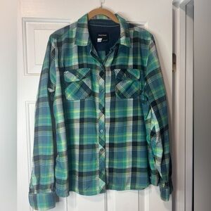 Marmot Women’s Green and Blue Plaid Flannel Style Shirt